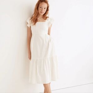 Madewell ruffle strap tiered middi dress textural stripe cream Large